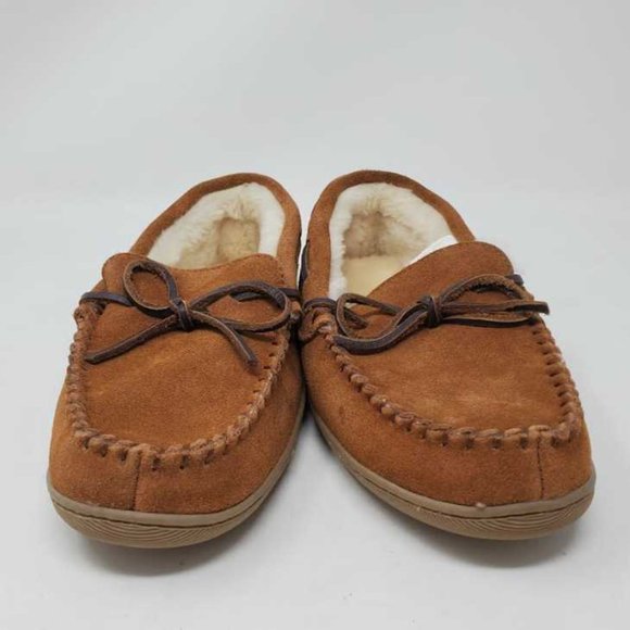 New men\'s J Crew classic suede moccasins slip on slippers in Caramel suede
